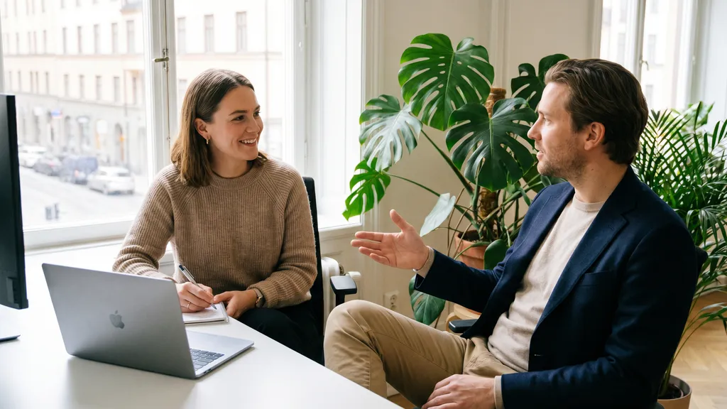 Konsult i samarbete med kund på kontor